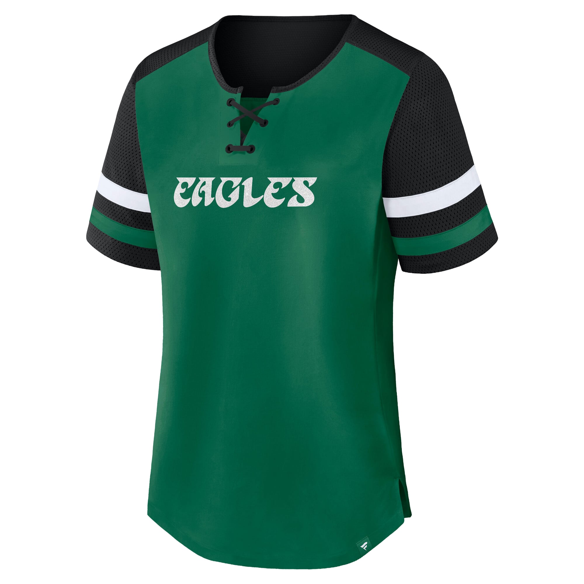 T-shirt à lacets Fanatics Kelly Green/Black Philadelphia Eagles pour femmes, grande taille, style rétro.